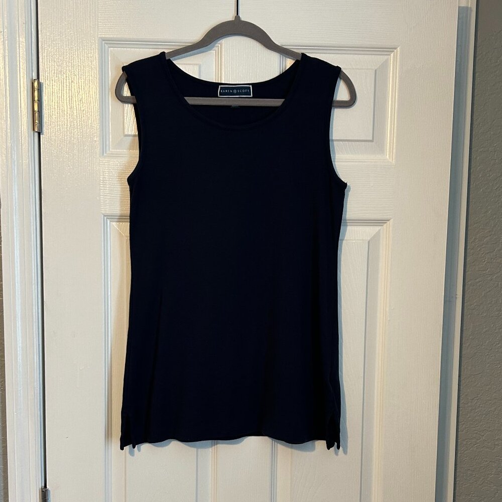 Karen Scott Blue Sleeveless Top, Size Medium